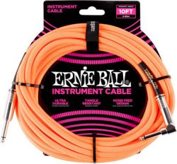 Ernie Ball 6079 Neon Orange Braided Straight Angle  , 3 
