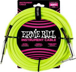 Ernie Ball 6080 Neon Yellow Braided Straight Angle  , 3 